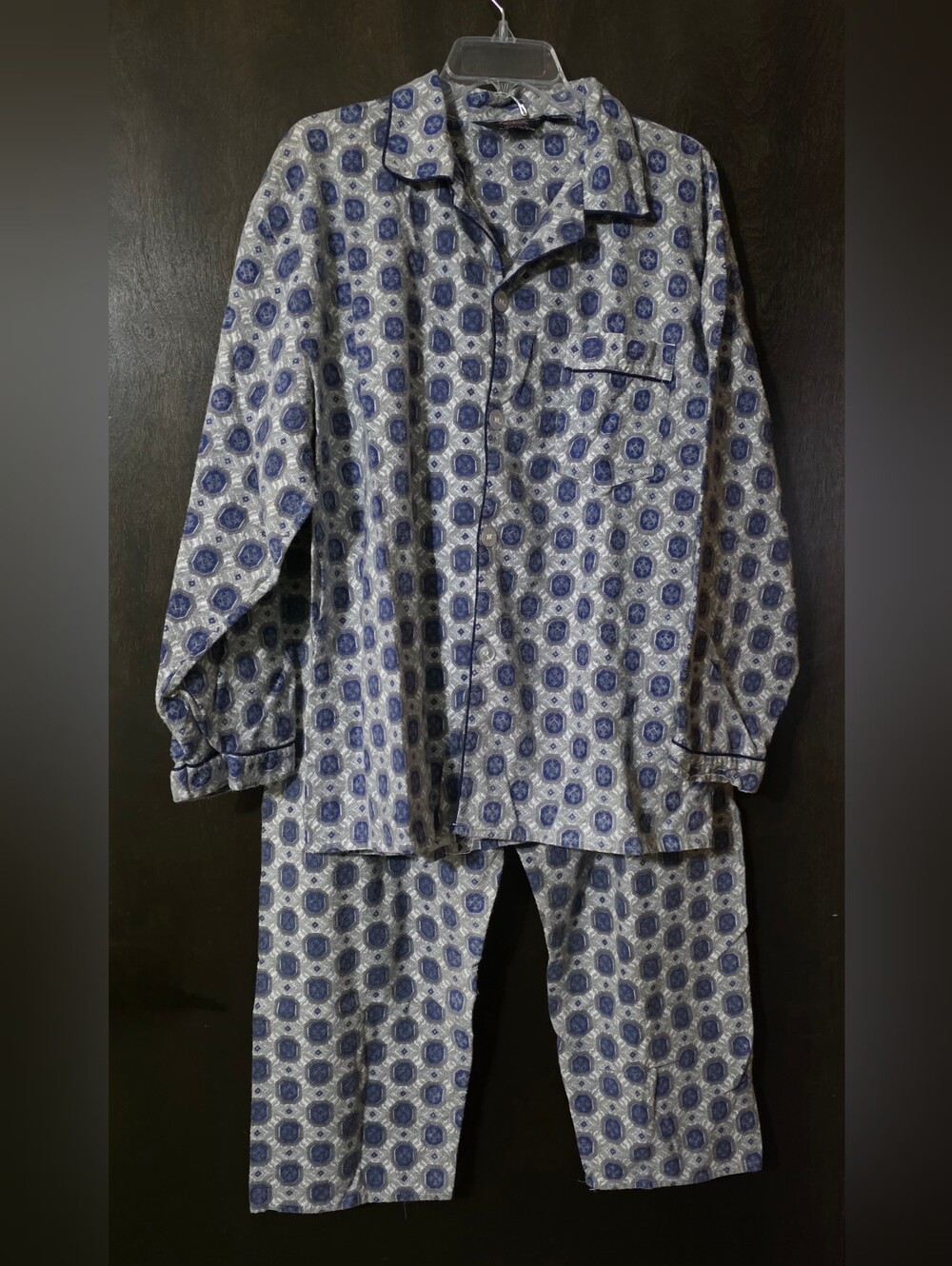 Hemingway Point Blue Patterned Button-Up Fleece Pajama Set Men's Size XL